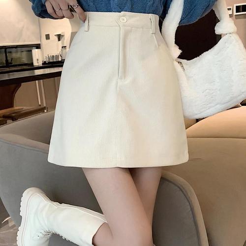 Women's Autumn/Winter Slimming High-Waisted A-Line Short Skirt 2024 New Coffee Corduroy Bodycon Skirt 145 for Petite Women