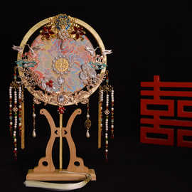 团扇新娘结婚金色秀禾扇子中式婚扇手工复古风婚礼喜扇diy材料包