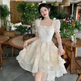 越韩小鱼 富家千金 连衣裙碎花仙女裙春夏纯欲芭蕾裙蓬蓬裙蛋糕裙