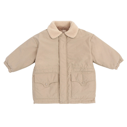 Korean children's clothing children's mid-length velvet thickened windbreaker warm coat for boys and girls new cotton-padded clothes