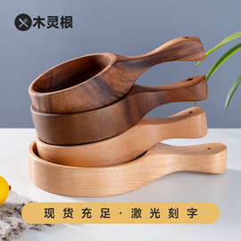 厂家批发创意木质餐具北欧水果披萨碗韩国泡菜碗榉木碗手柄沙拉碗