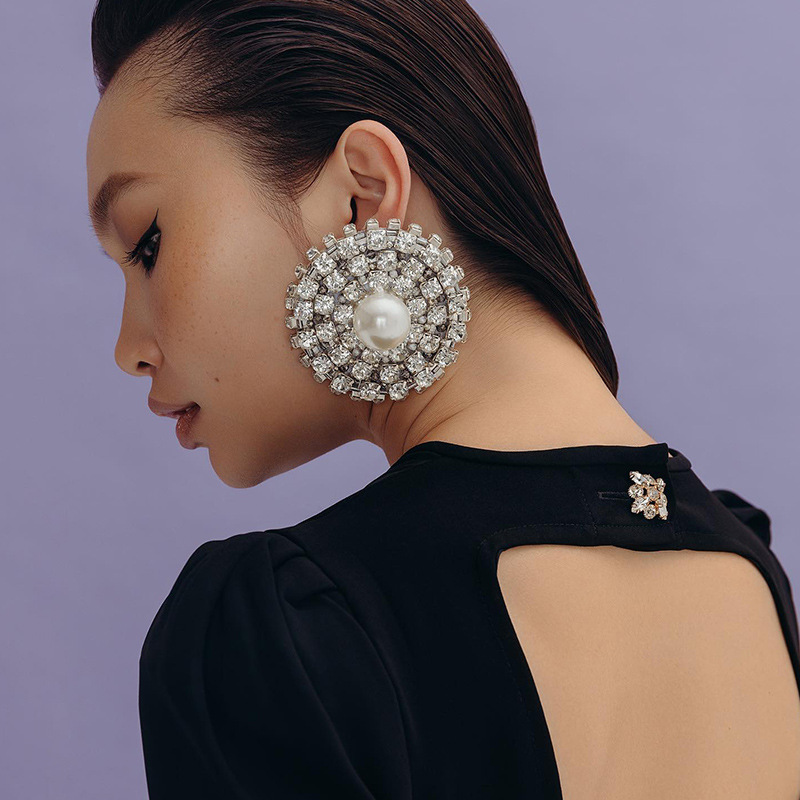 跨境新款大圓形耳環誇張個性水鑽耳釘大氣配飾女earrings