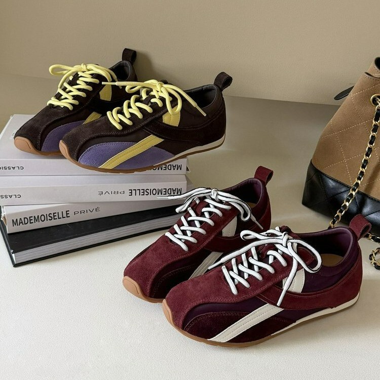 Retro color-blocked German training shoes for women, 2026 spring new model, lace-up soft-soled casual sneakers, versatile and comfortable, A-Gan shoes Retro color-blocked German training shoes for women, 2026 spring new model, lace-up soft-soled casual sneakers, versatile and comfortable, A-Gan shoes