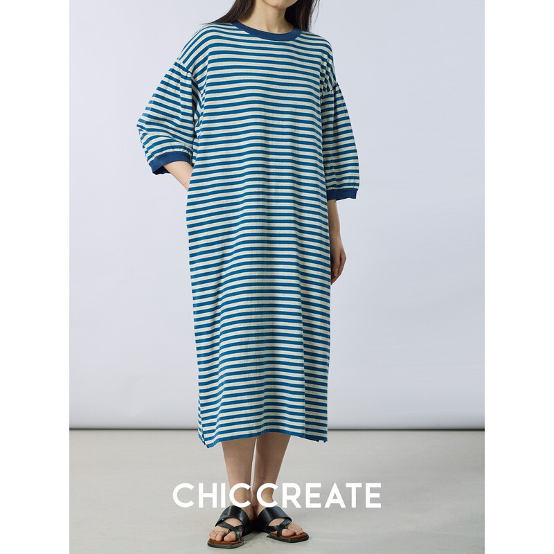 Japanese Luxury Brand Basque Striped Pure Cotton Round Neck Puff Sleeve Loose Straight Dress T-Shirt Dress for Women Spring Summer 023 Japanese Luxury Brand Basque Striped Pure Cotton Round Neck Puff Sleeve Loose Straight Dress T-Shirt Dress for Women Spring Summer 023