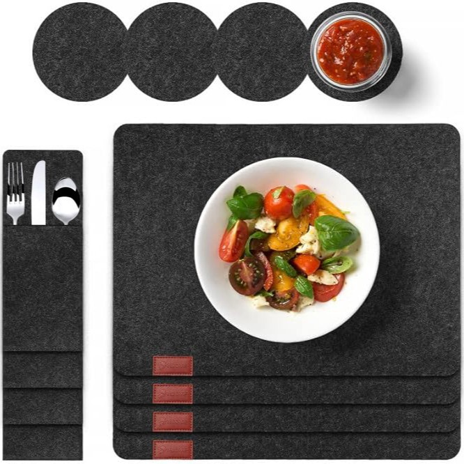 跨境毛毡餐垫刀叉包耐热防滑西餐垫无纺布桌布玻璃杯套装毛毡垫