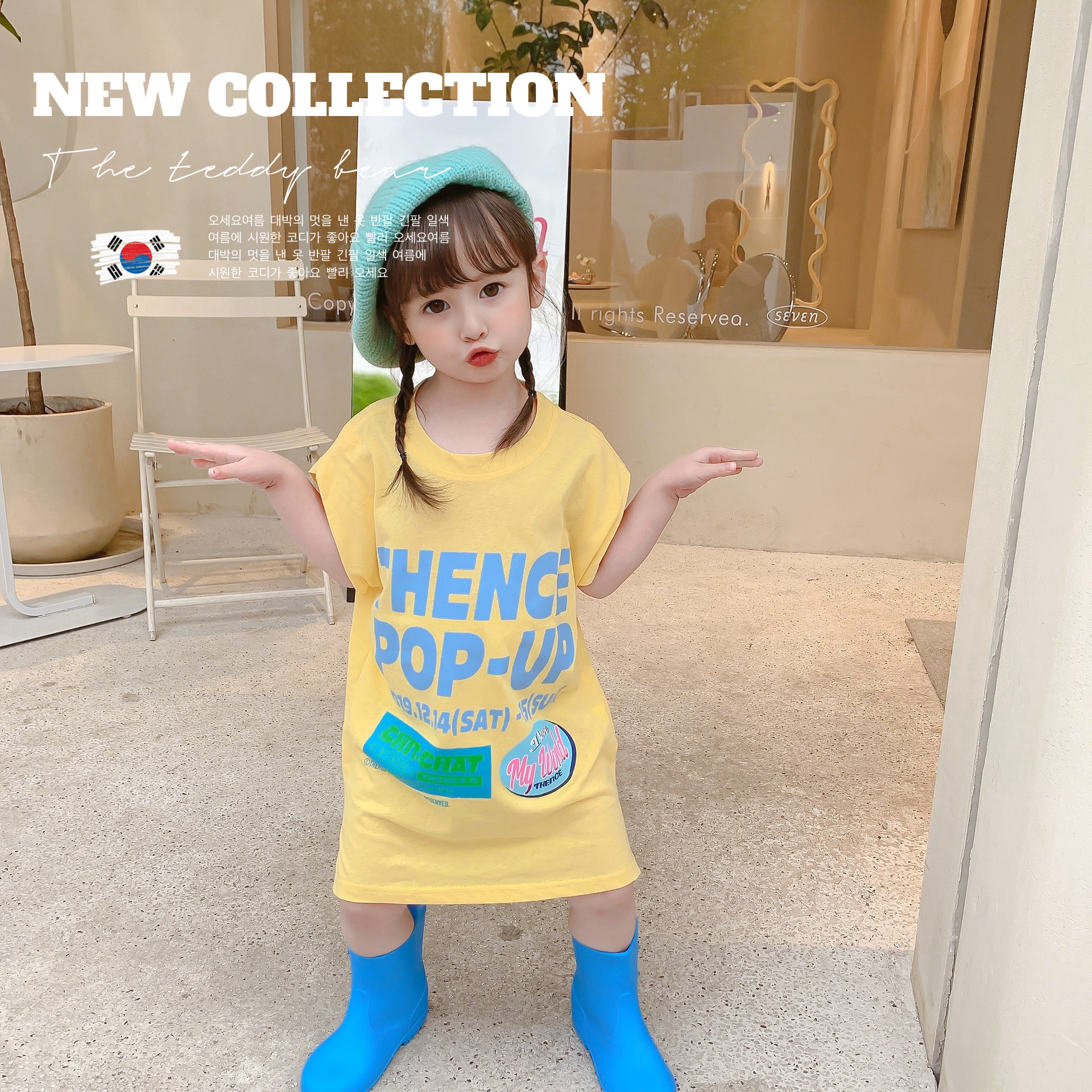 Children's wear 2021 A summer lengthen letter printing Short sleeved T-shirt Dress Easy Sporty Korean