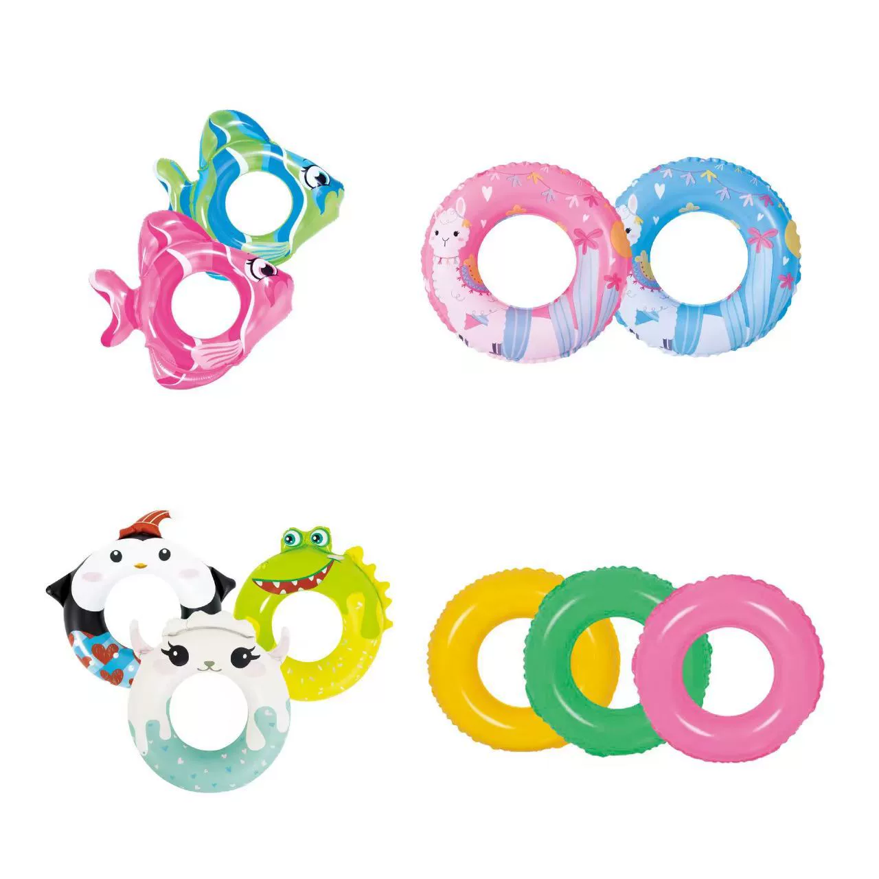 Inflatable colorful rainbow swimming ring with butterfly, flowered