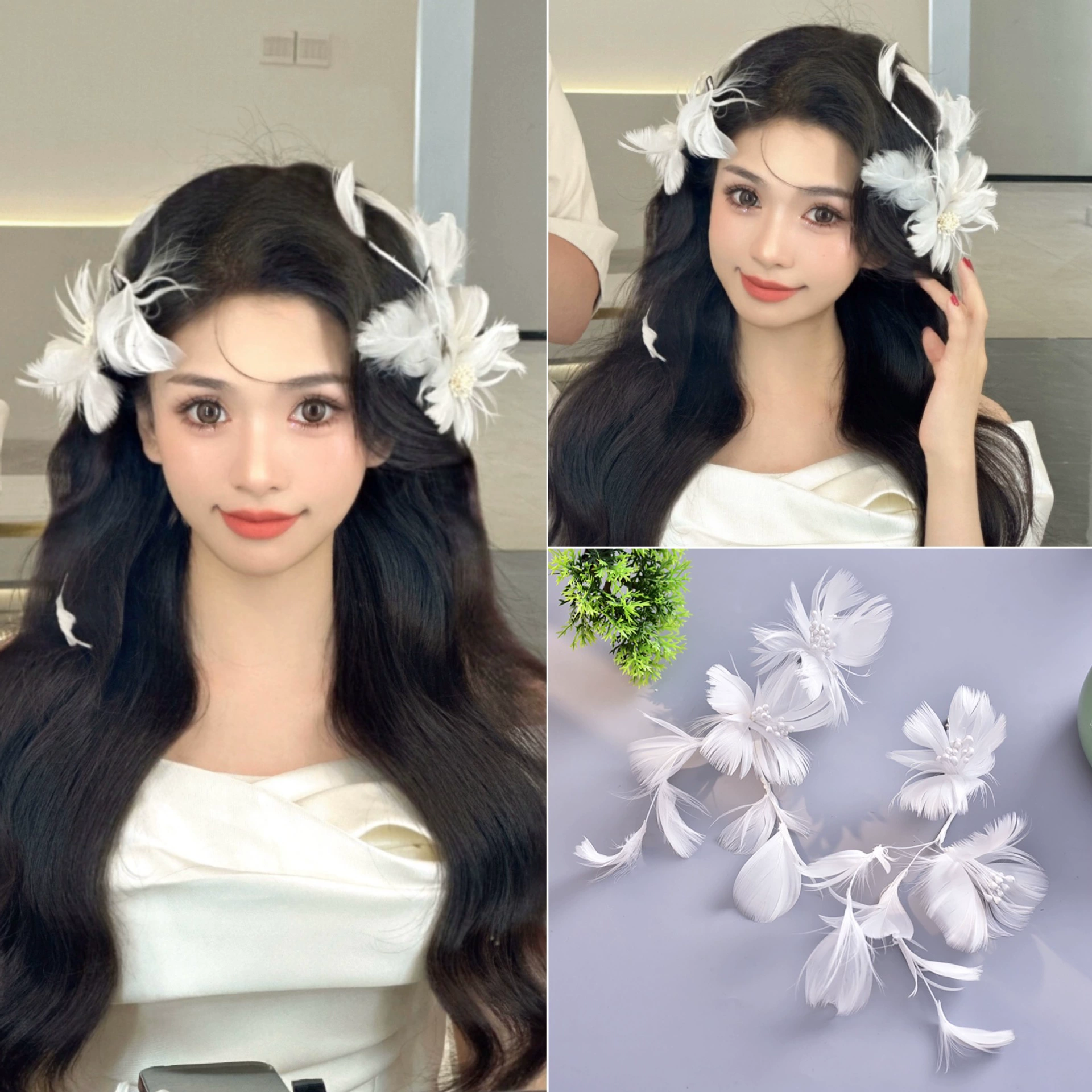 Оригинальный сказочный халат невесты в стиле чистой страсти, заколка для волос с перьями и цветами, милая боковая заколка для волос, супер сказочный головной убор, цветок на голову