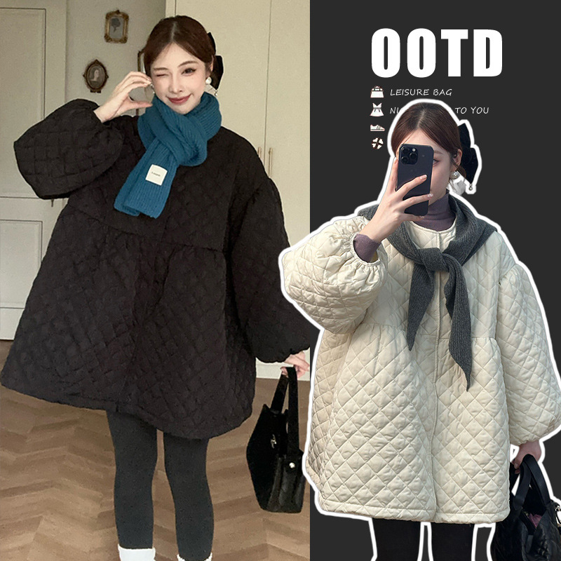 Maternity Age-Reducing Coat 2025 Autumn and Winter New Korean Style Everyday Versatile Design Stylish Quilted Cotton Dress Doll Skirt