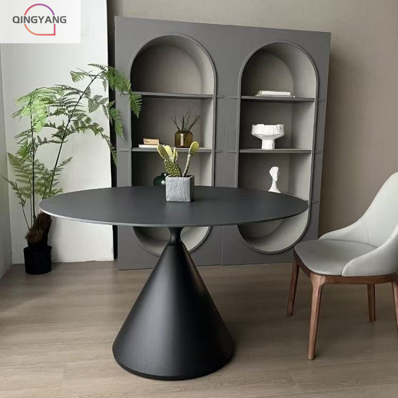 Qingyang blanco puro mate tabla de roca redonda mesa y silla combinación de pequeño hogar moderno negro simple mesa de comedor viento crema