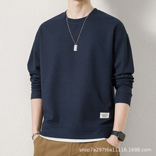 潮牌华夫格假两件卫衣男士2023春秋季青少年宽松圆领长袖T恤男1