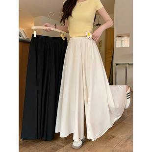 2025 Summer New Style chubby girl plus size Women's Casual Staggedown Waist Dipped Slim-fit Wide-leg Culottes