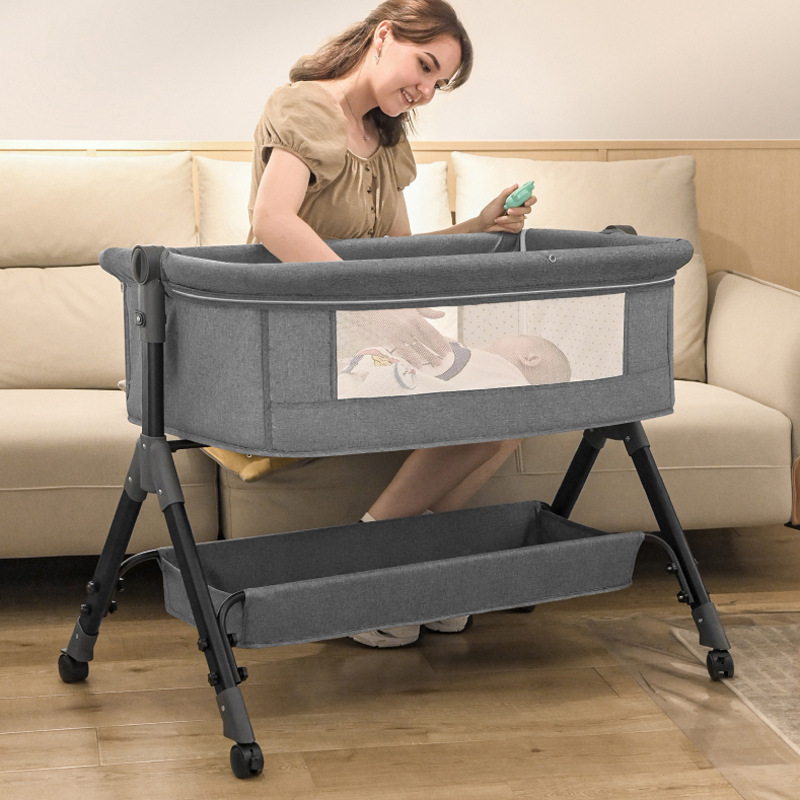 Cuna multifuncional para bebé, acoplable a una cama grande, cuna mecedora móvil y plegable, altura ajustable, cuna portátil para recién nacidos. image 5