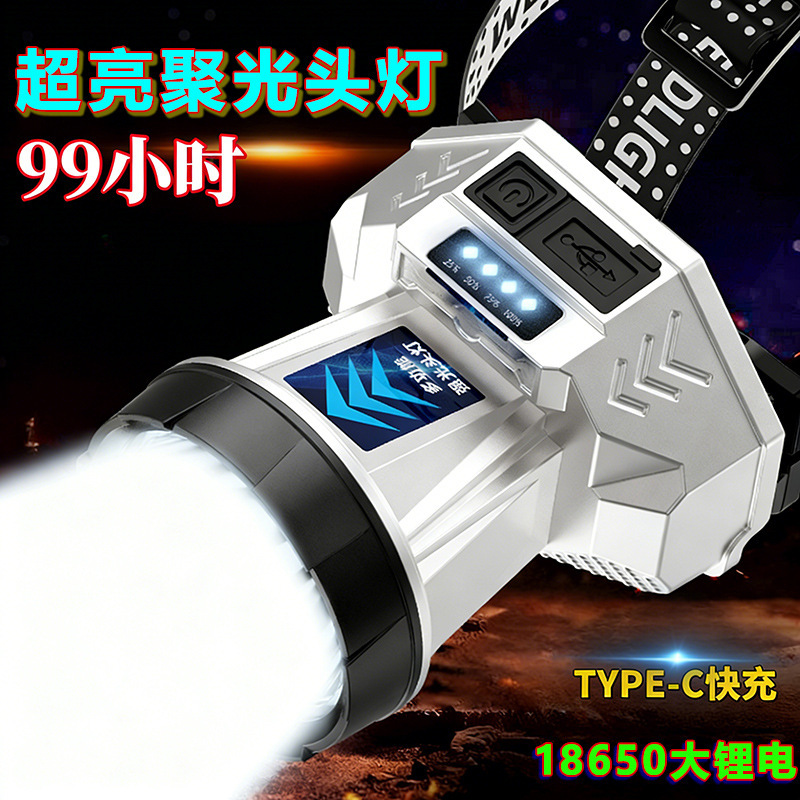 Cross-Border High-Intensity Headlamp, Long-Range, Rechargeable, Waterproof, Ultra-Bright, Head-Mounted Fishing-Specific Miner's Lamp, Ultra-Long Battery Life Headlamp