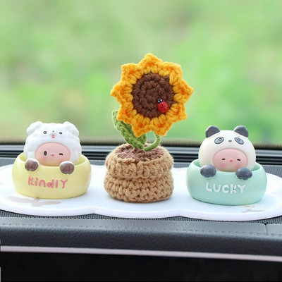 Center Console Decoration Supplies, Other Automotive Interior Supplies - dogpandaplush-sunflowerblue-flower-cushion