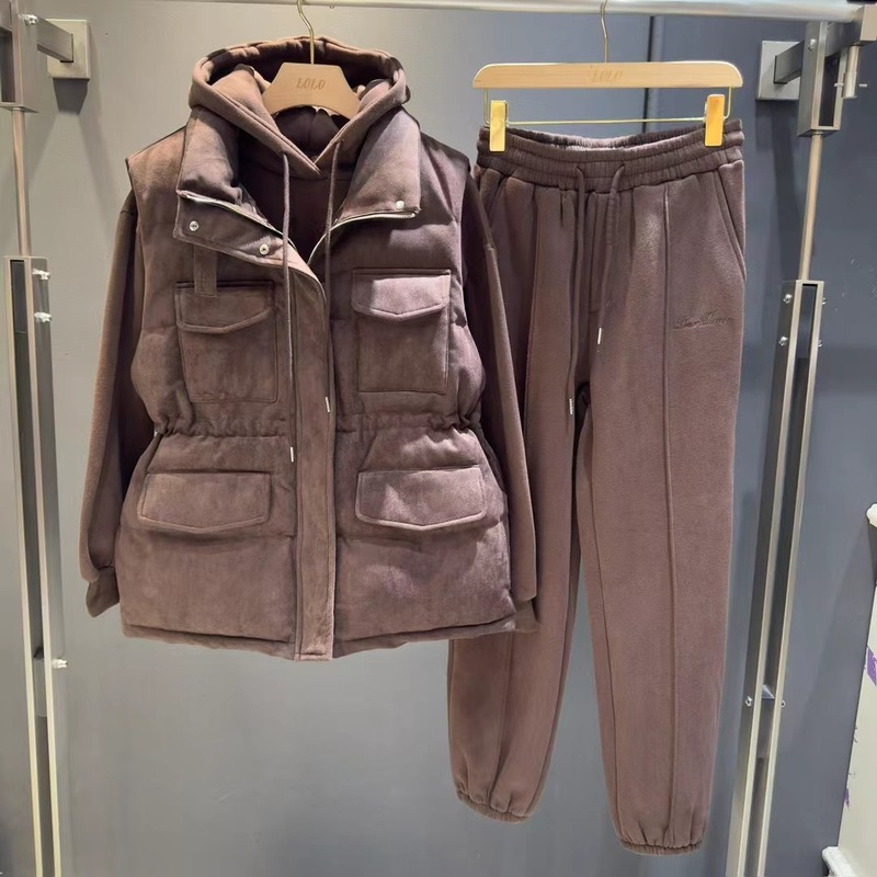 潮牌25ss秋冬新款三件套棉服马甲+卫衣加绒加厚搭配马甲三件套|undefined