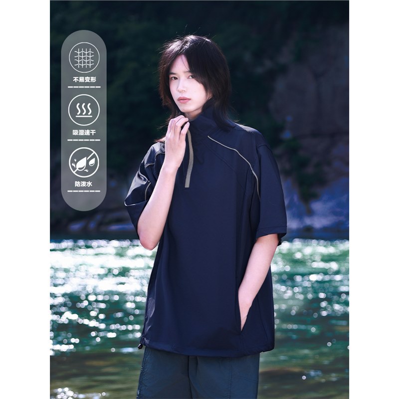 Summer Half-Zip Short-Sleeved Men's and Women's Quick-Drying Water-Repellent Sports Hiking T-Shirts Outdoor Casual Training Clothing Tops