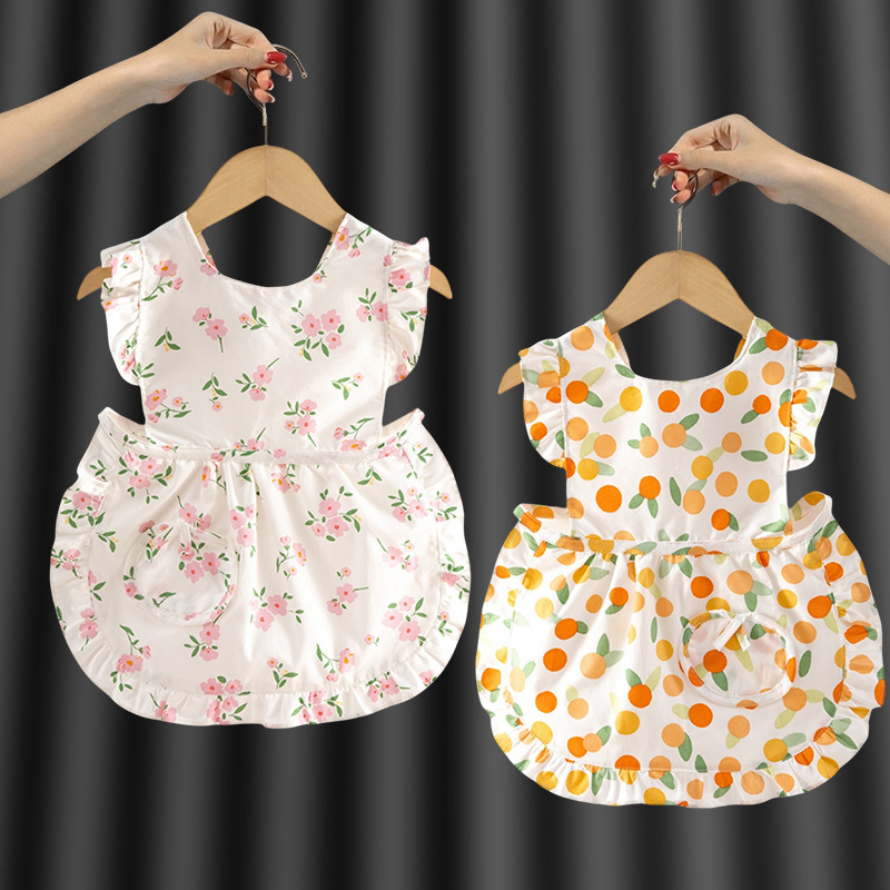 Pure Cotton Baby's Overalls Children's Apron Dining Bib Women's Waterproof and Dirty-proof Summer Thin Sleeveless Baby Retroreflective Dressing