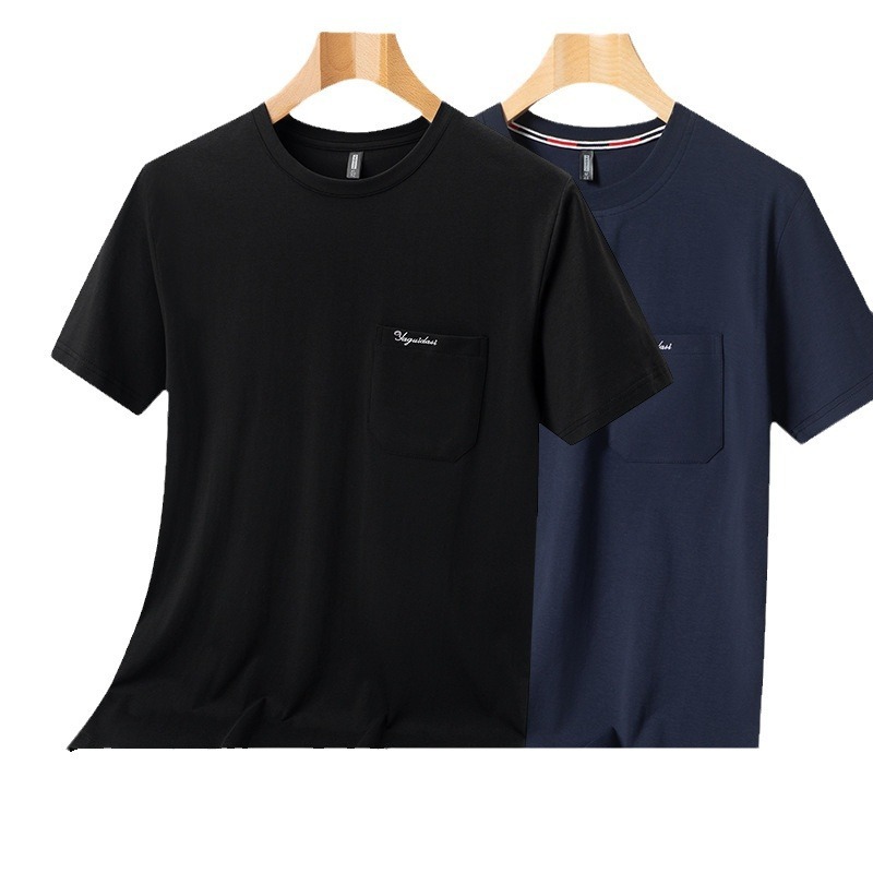 2025年新作純綿お父さん夏服中年男性半袖Tシャツ夏ラウンドネック中高年大きいサイズトップス|undefined