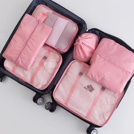 Set de bolsas de viaje de sarga, organizadores de ropa 6–8 piezas para maleta.