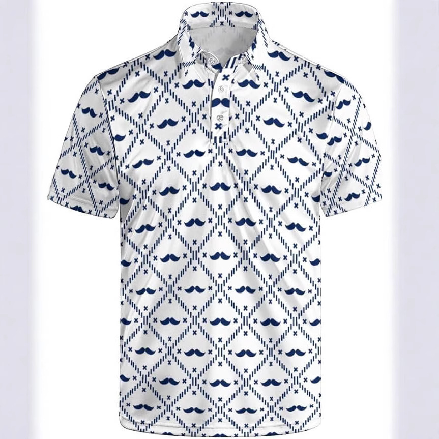 2025 Summer Men's Lapel Short Sleeve Golf Print Casual Fashion Short Sleeve Polo Shirt