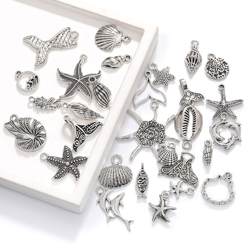 Wholesale Retro Mini Zinc Alloy Starfish Shell Conch Pendant DIY Handicraft Decoration Accessories