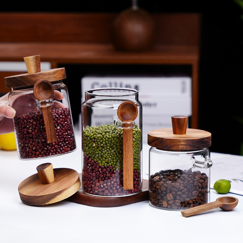 Large-Capacity High Borosilicate Glass Sealed Jar with Spoon and Lid Kitchen Grain Storage Jar Household Moisture-Proof Tea Jar