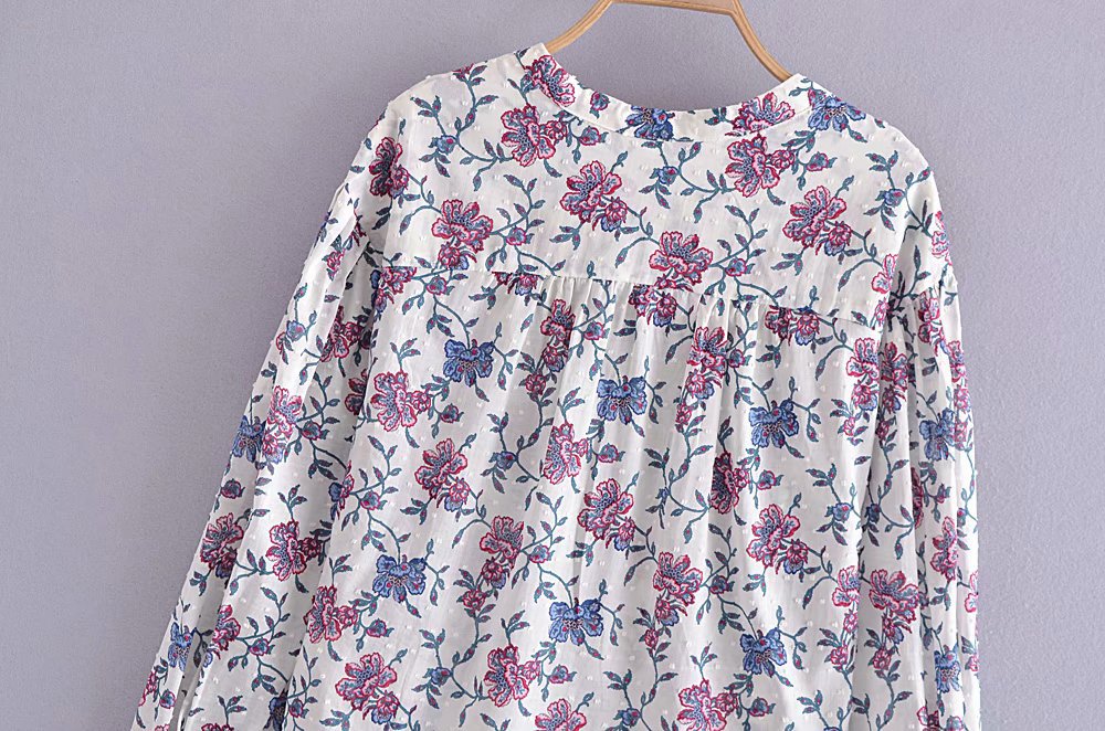 women s V-neck floral print loose long-sleeved shirt nihaostyles wholesale clothing NSAM81000