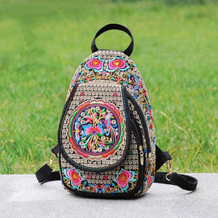 Cross-Border Foreign Trade Retro Embroidered Backpack Yunnan Ethnic Style Bag Canvas Multi-Functional Backpack Girls Travel Bag