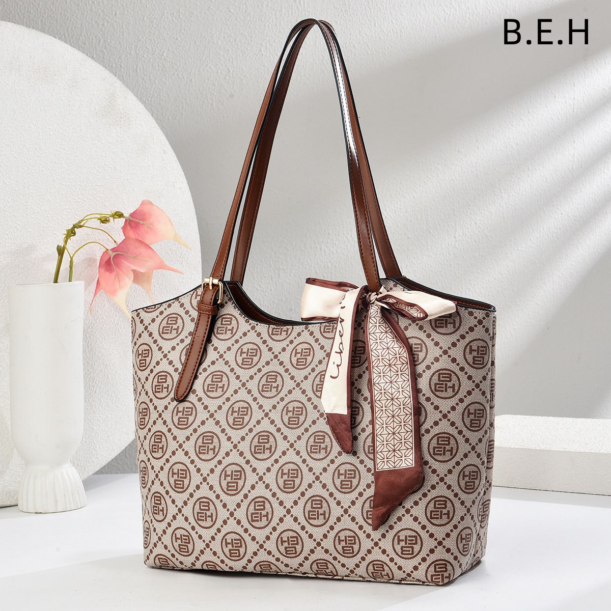Bolso tote, bolso vintage a cuadros, bolso bandolera de gran capacidad, bolso con colgante de pañuelo de seda, bolsos BEH