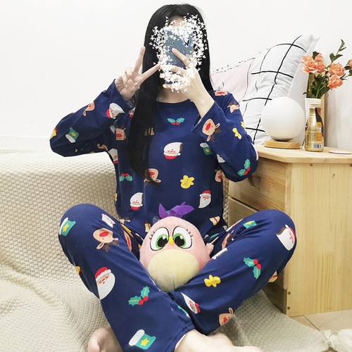 Factory Direct Sale Spring and Autumn New Long Sleeve Set Pajamas Women's Long Pants Plus Size Cute Cartoon Pajamas Women's Winter Home Clothes
