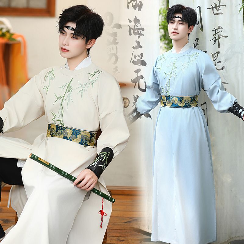 Authentic Hanfu for Men with Bamboo Leaf Embroidery, Stylish Ming-Style Retro Long Robe, Jin Yi Wei, Tang Dynasty Martial Arts Swordsman Authentic Hanfu for Men with Bamboo Leaf Embroidery, Stylish Ming-Style Retro Long Robe, Jin Yi Wei, Tang Dynasty Martial Arts Swordsman