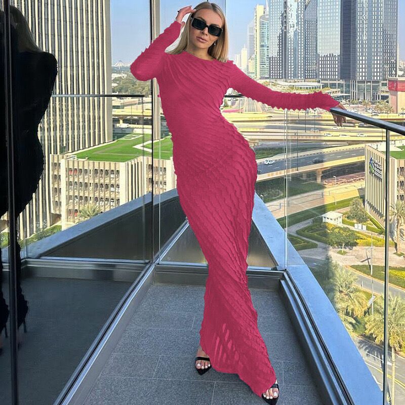 Europeo y americano de Venta caliente ropa de las mujeres 2023 otoño nuevo vestido de manga larga moda elegante vestido delgado vestido de cuello redondo mujeres image 2