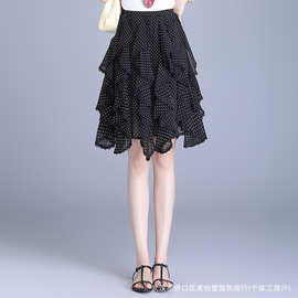 短款波点半身裙2025夏季新款不规则荷叶花边洋气A字裙高腰蓬蓬裙