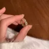 Golden Double Layer Drop Glaze Sparkling Diamond H Ring Opening