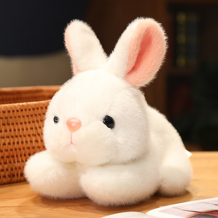 Cute Little White Rabbit Doll Lying down Rabbit Plush Toy Artificial Rabbit Doll Mid-Autumn Festival Gift Cloth Doll Pillow