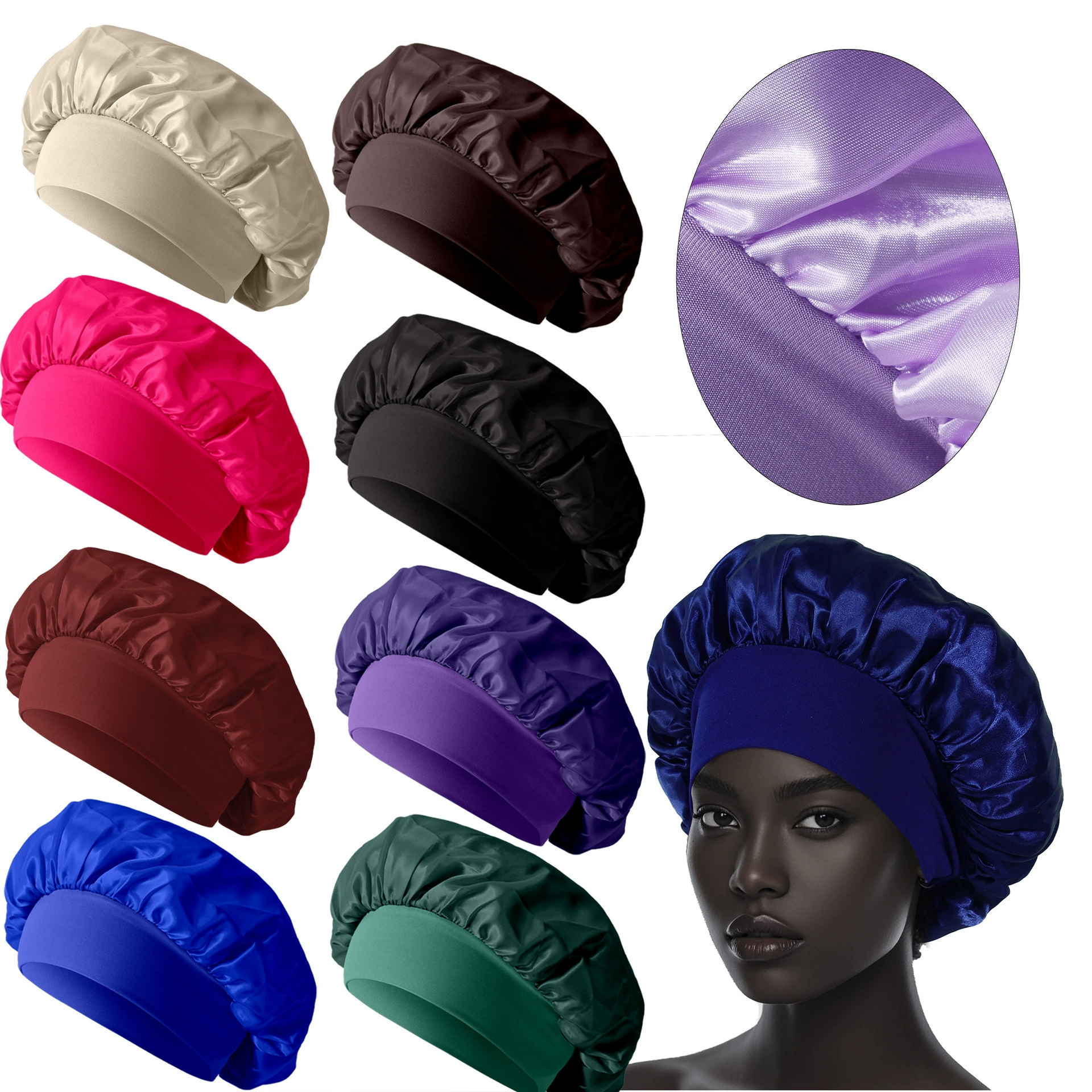 Широкополая высокоэластичная повязка-шапочка для сна для женщин, шапочка для химиотерапии, шапочка для ухода за волосами, эластичная модная шапочка для ухода, имитация шелка, премиум-класса