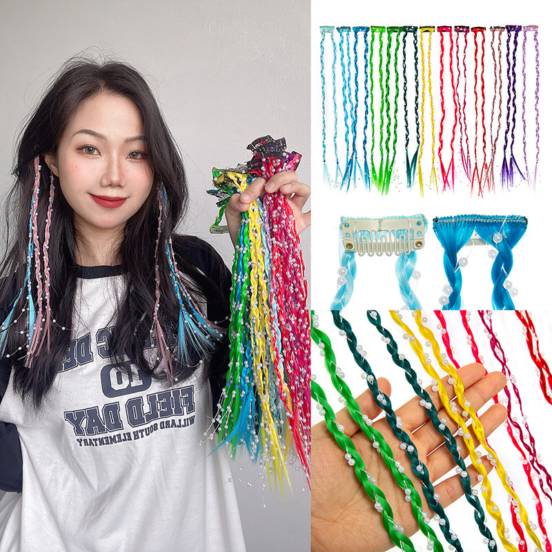 bb clip de moda perla pequeña trenza china rojo dulce cool grupo de mujeres viento picante teñido pelucas