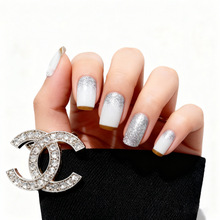 中长款欧方型爆闪银粉法式美甲欧美时尚ins风亮眼假指甲批发成品