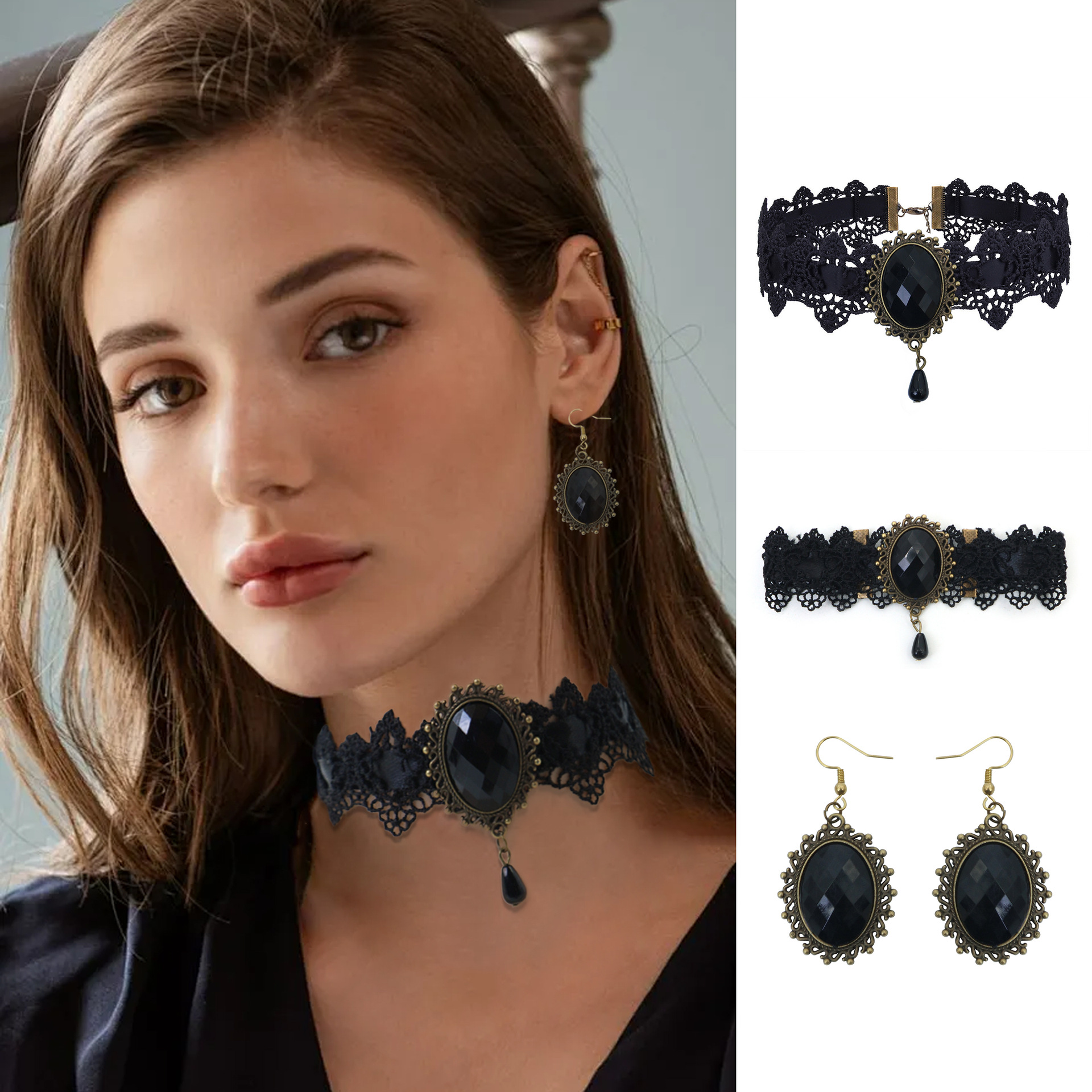 Diseño misterioso de fondos especiales transfronterizos collar de encaje popular de cristal para damas collares de diamante joyas de cadena de clavícula