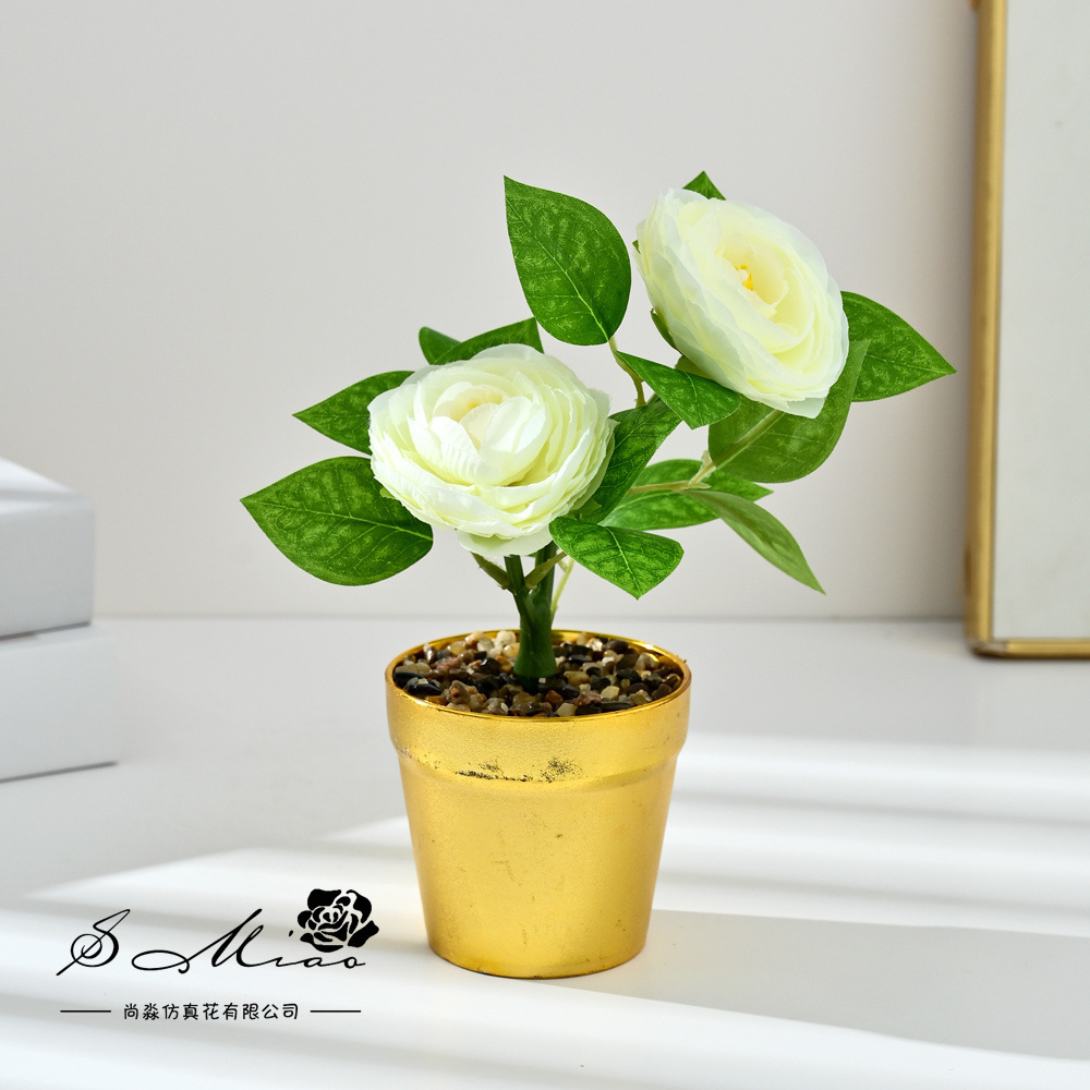 Camellia transfronteriza de dos extremos pequeño bonsai moda imitación maceta flores falsas decoración del hogar fotografía de bodas adornos de flores artificiales image 9