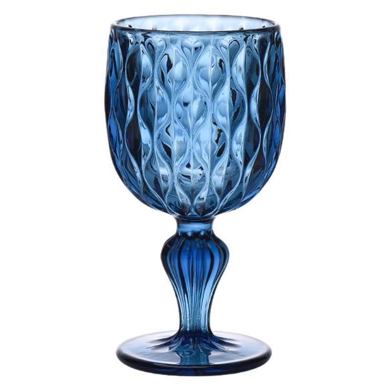 Glass engrosado color relieve taza de tinta fabricantes al por mayor taza de vino alto pie taza de vino casero taza de jugo