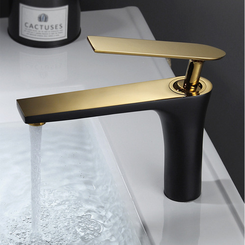 Light luxury hot and cold faucet white elevated bathroom faucet black gold basin basin faucet brass