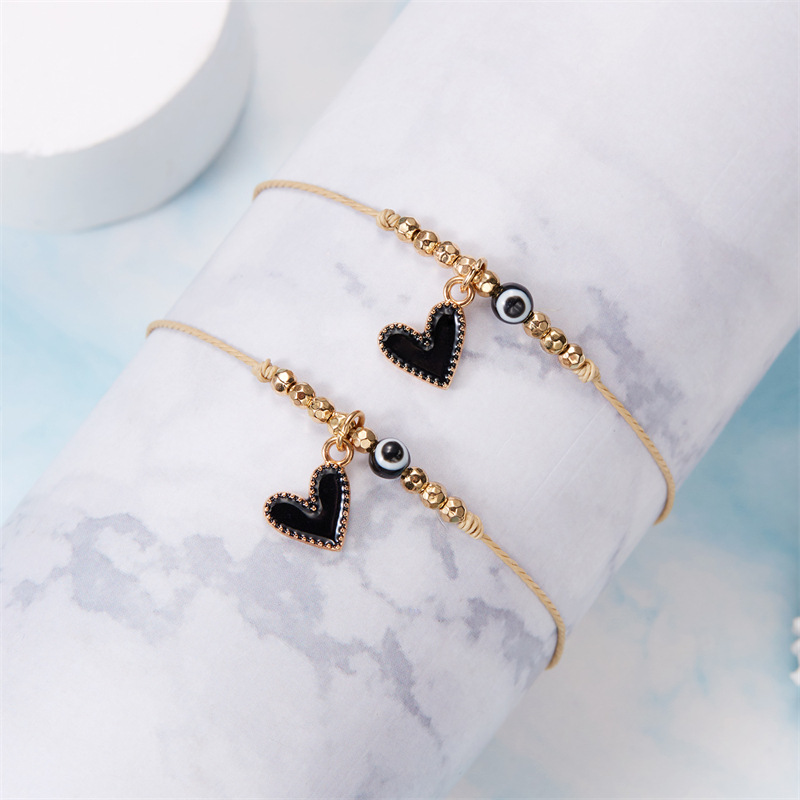 Simple Style Heart Shape Eye Alloy Rope Beaded Enamel Couple Unisex Bracelets display picture 9