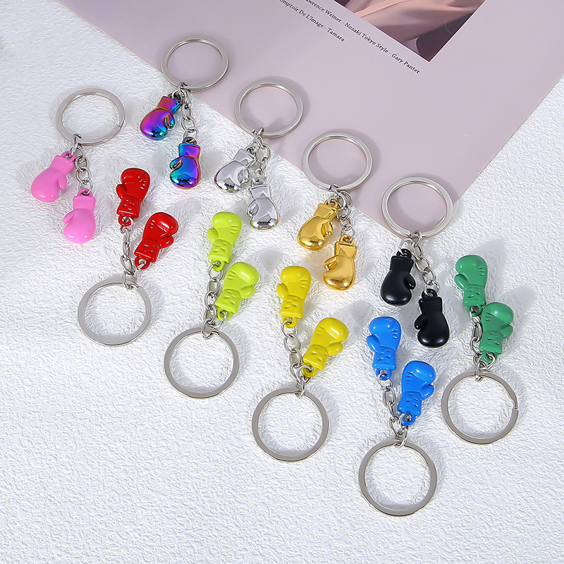 Gym Club Left and Right Boxing Glove Pendant Sports 3D Graduation Season Gift Metal Keychain Car Key