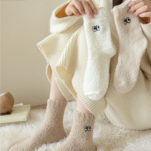 Eye socks plus velvet, thickened coral velvet, non-shedding autumn socks, sleep socks, floor socks, home warm in winter