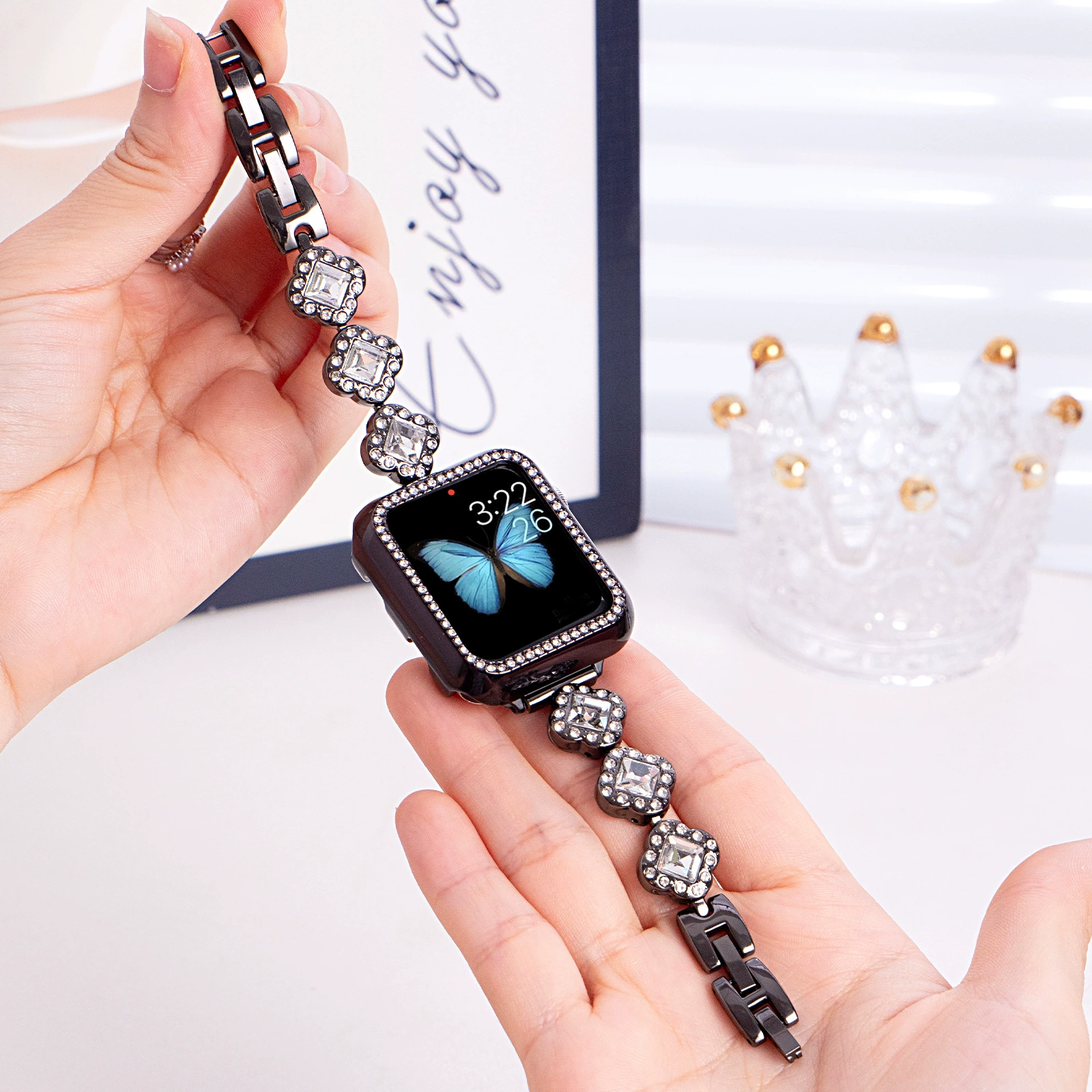 Подходит для браслета Apple Watch Applewatch, металл бриллиантовый браслет iwtchs9/10 женские часы браслет с бриллиантами