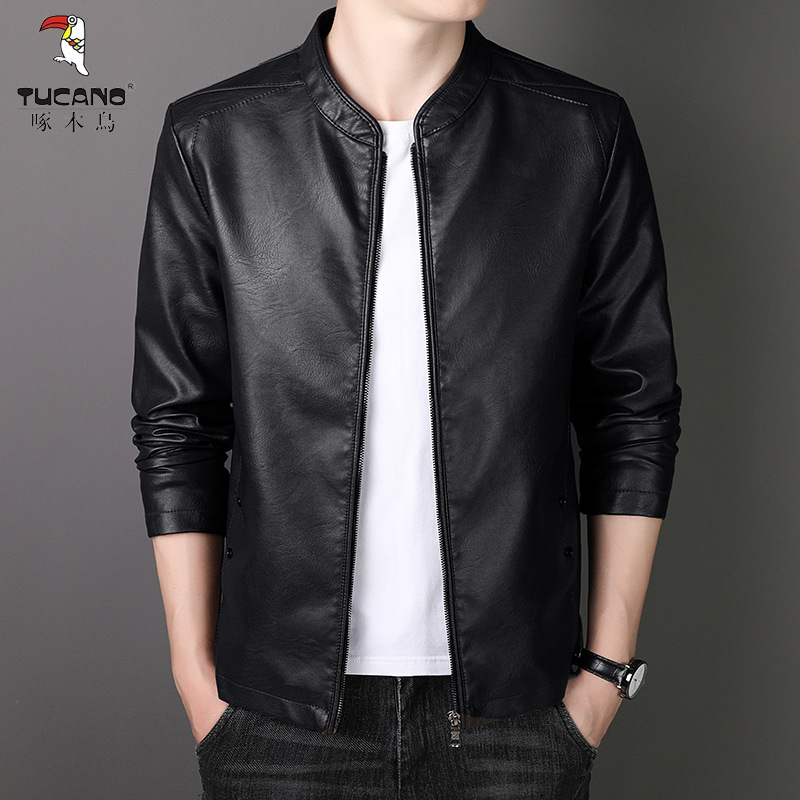 Woodpecker Leather Jacket New 2025 Hot Style Men's Spring and Autumn Stand Collar Trendy Cool Leather Jacket Versatile Casual Outerwear