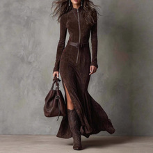 现货2025高品质双面羊绒新品秋季欧美时尚新款拉链立领连衣裙884