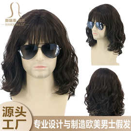 欧美市场热销male wig黑色中长有刘海eddie munson wig男cos假发
